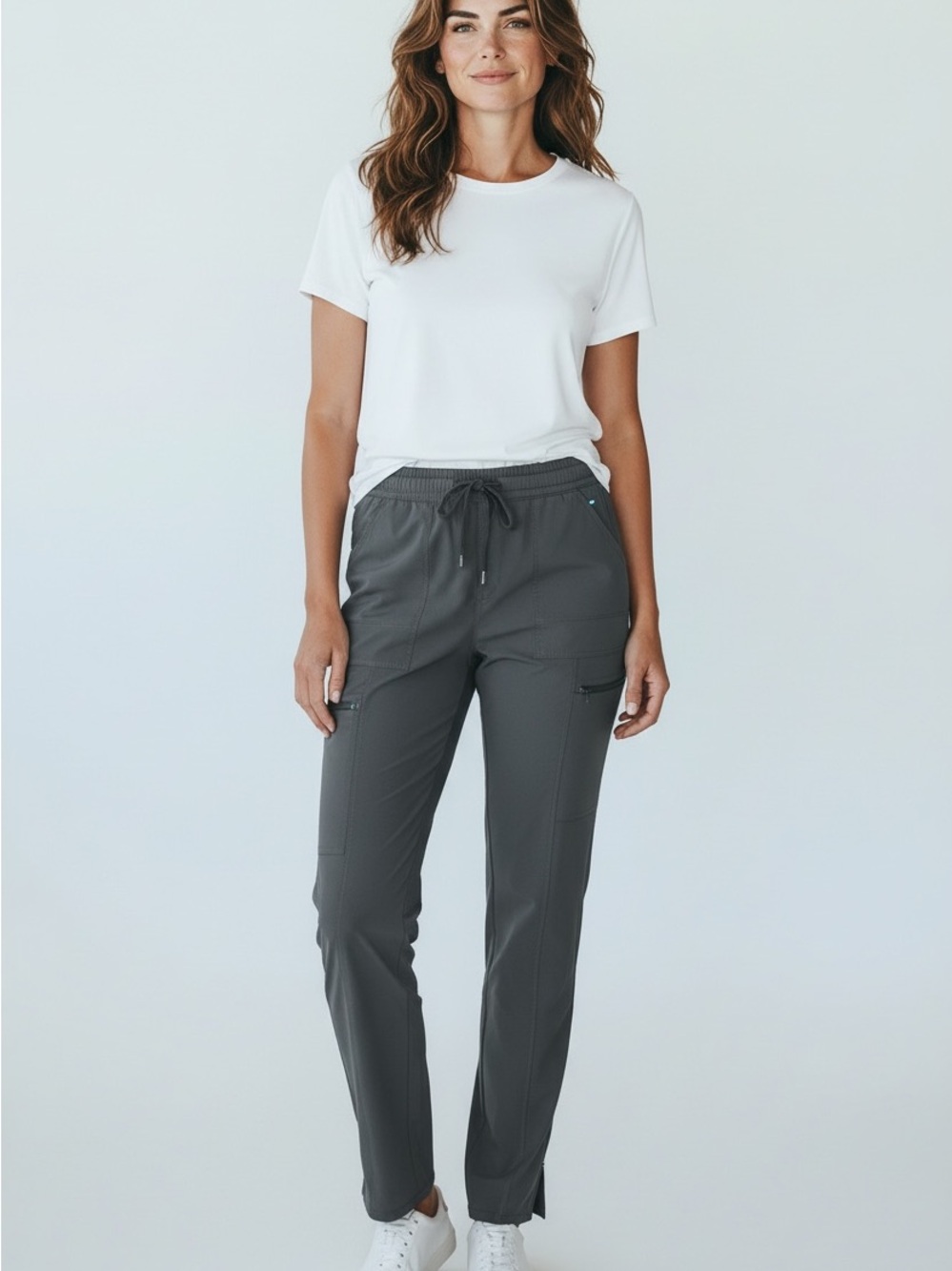 Scrubstar Straight Leg Drawstring Cargo Pants - Charcoal Gray